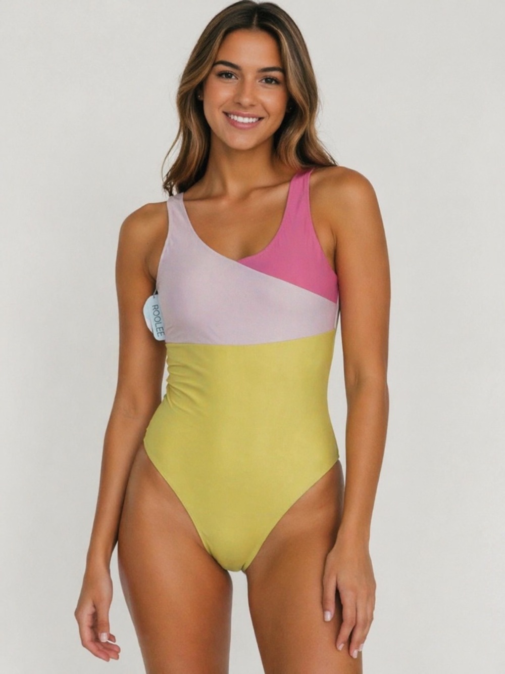 Roolee Colorblock One-Piece Swimsuit in Pink & Yellow
